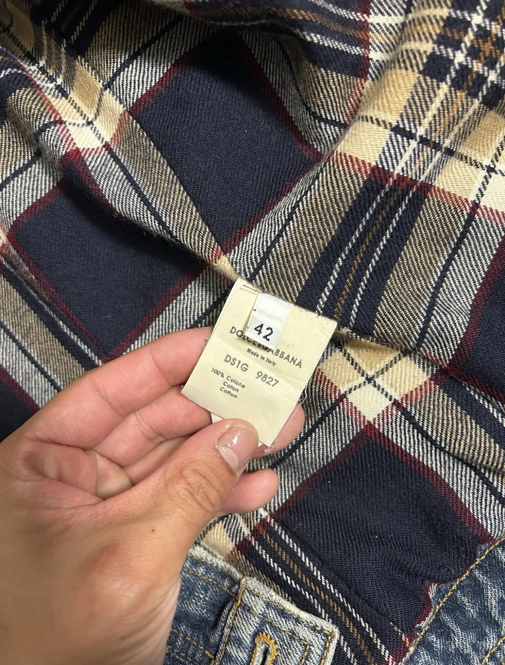 Vintage 00's Dolce & Gabbana Light Blue Plaid Lined Denim Jacket