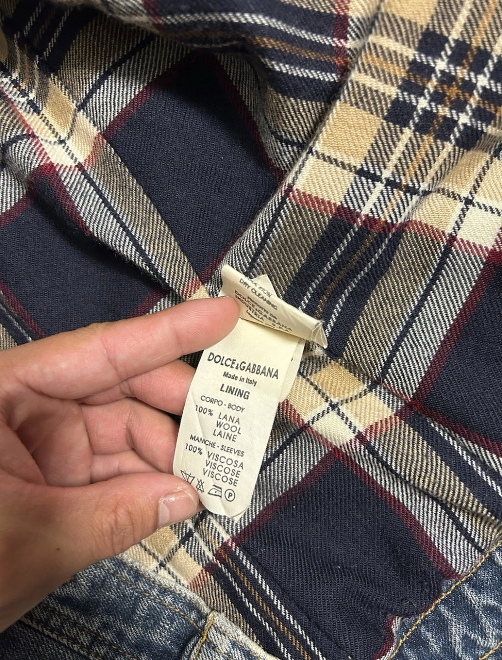 Vintage 00's Dolce & Gabbana Light Blue Plaid Lined Denim Jacket