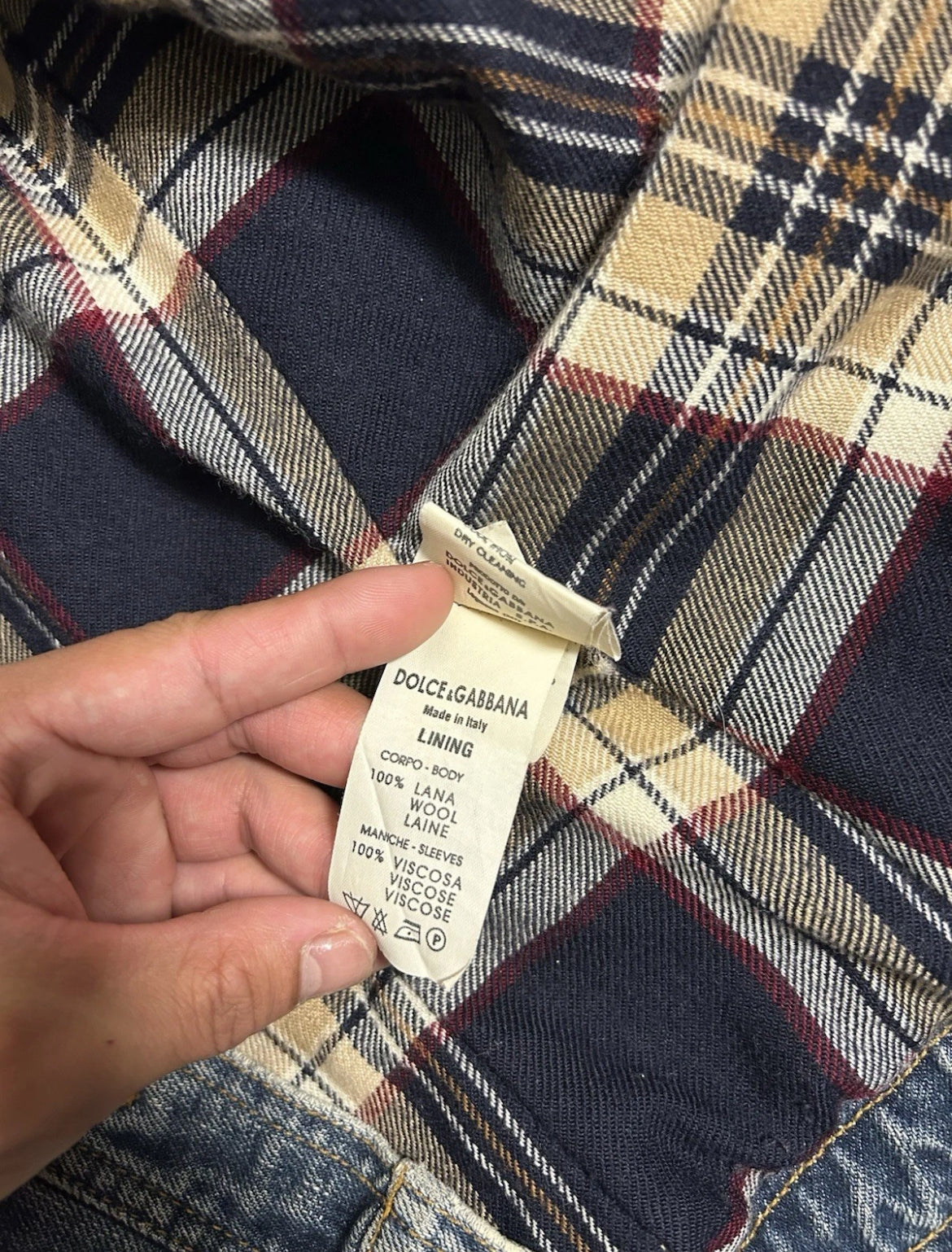 Vintage 00's Dolce & Gabbana Light Blue Plaid Lined Denim Jacket