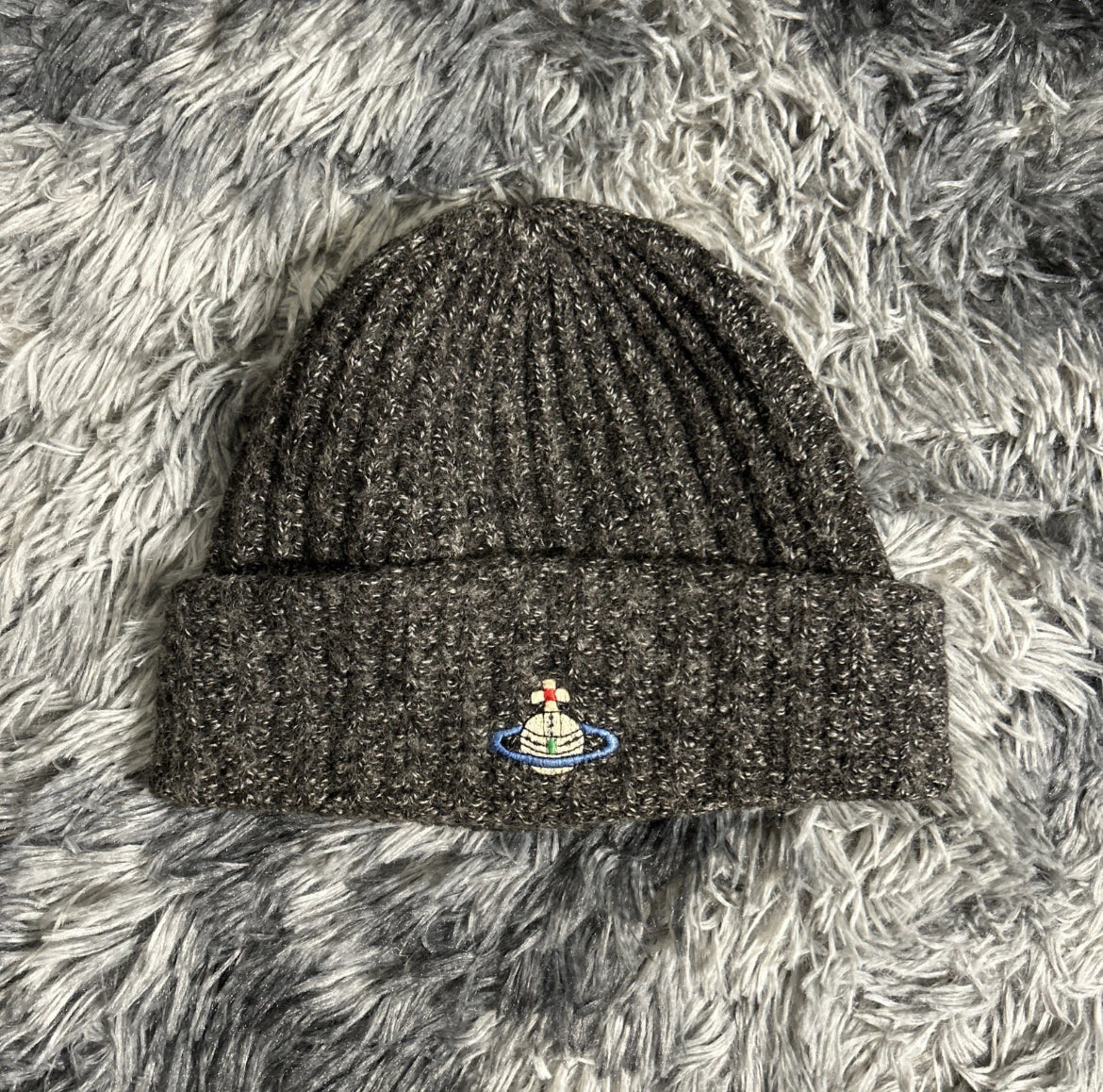 Vintage 2010's Vivienne Westwood Salt & Pepper Grey Knit Beanie