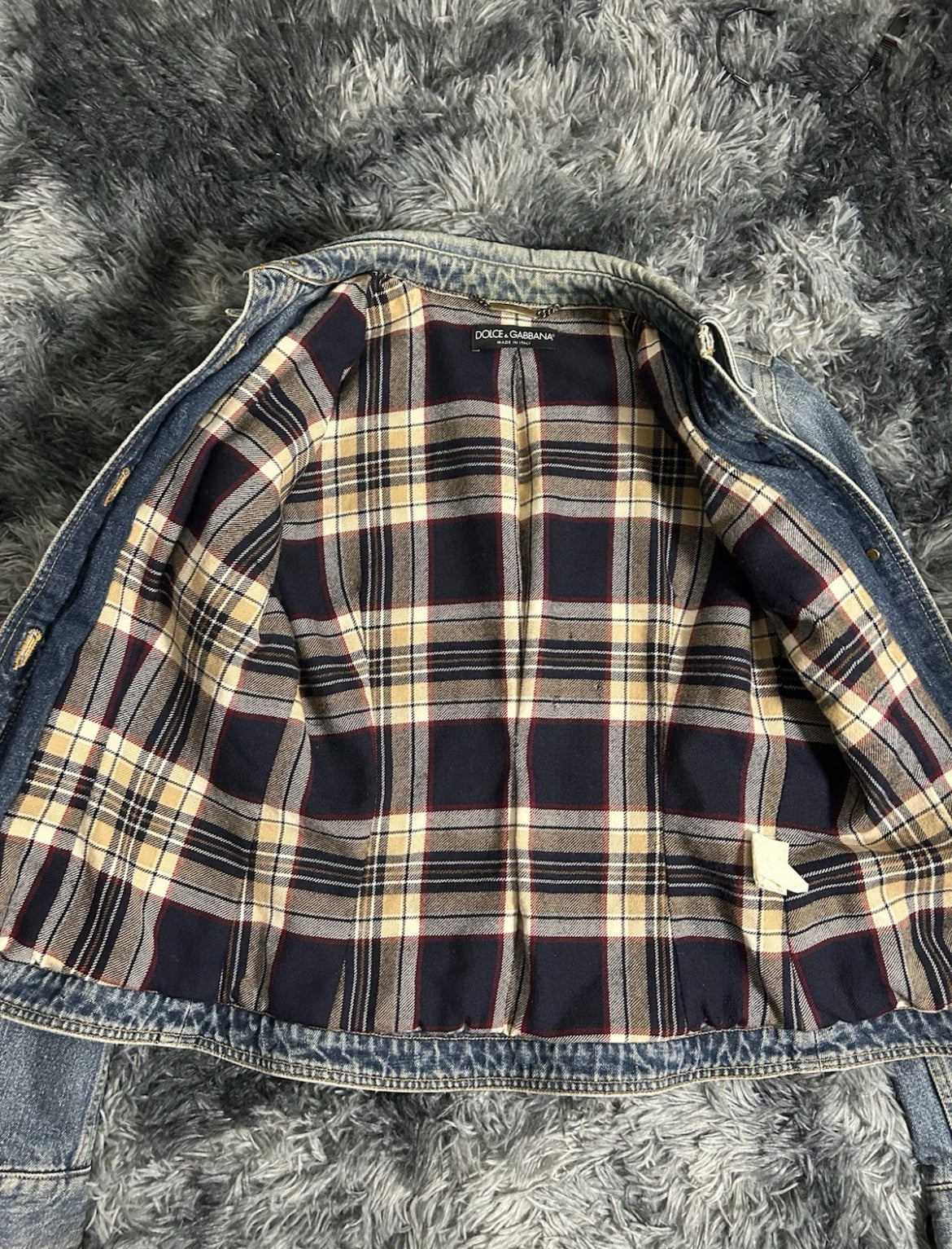 Vintage 00's Dolce & Gabbana Light Blue Plaid Lined Denim Jacket