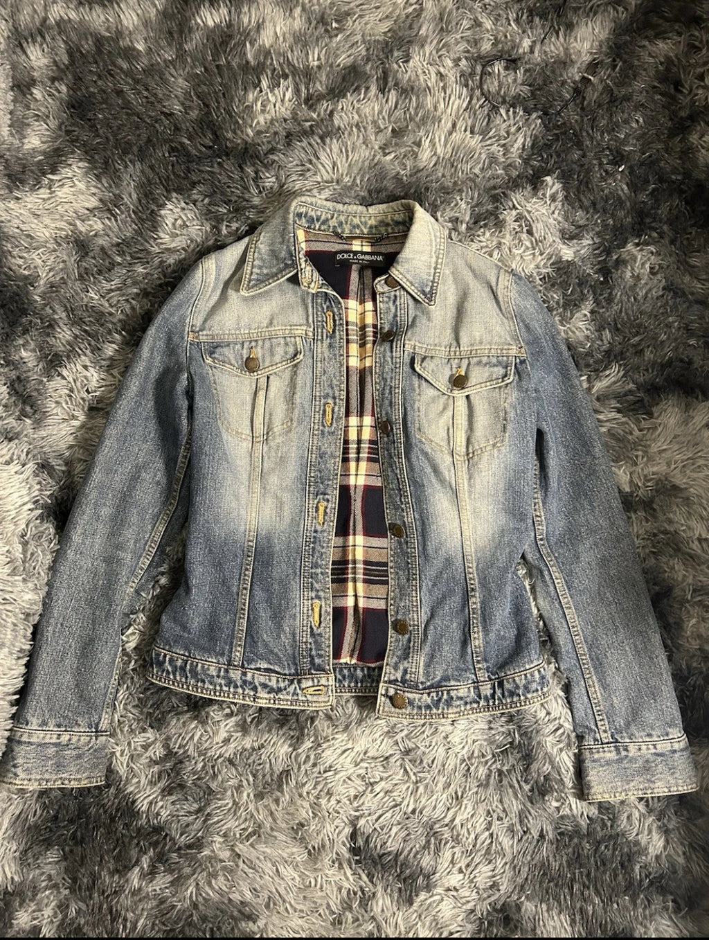 Vintage 00's Dolce & Gabbana Light Blue Plaid Lined Denim Jacket